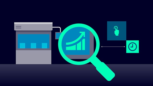 Magnifying glass shows bar chart growth