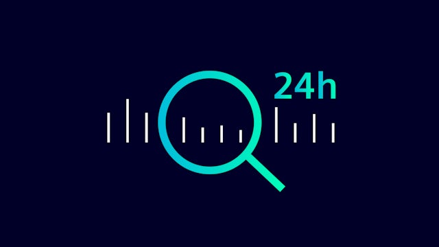 Measurement icon with a magnifying glass and “24h” overlay.