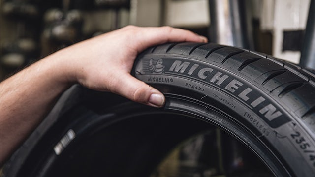 Michelin tire on a factory floor.