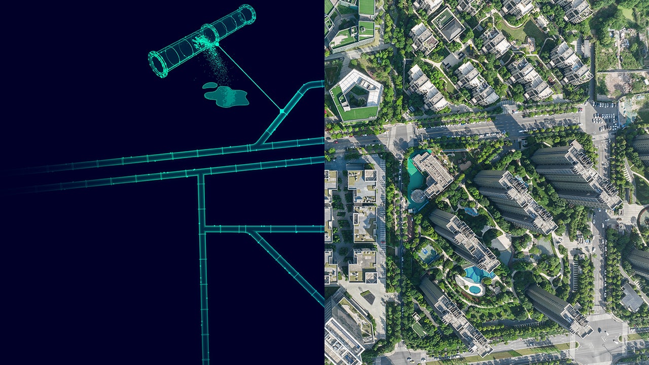 Water leak detection device with a screen displaying information about the water leak.