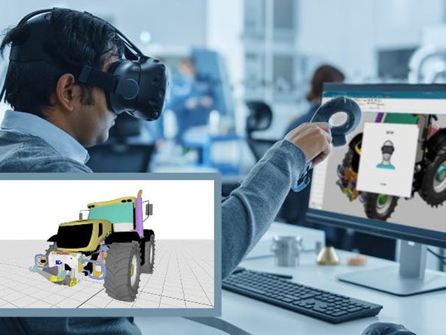 Digital representation of heavy construction equipment with data overlay on a construction site background