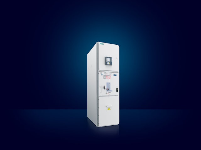 Siemens NXPLUS C 24 gas-insulated circuit-breaker switchgear: a white metal cabinet with digital display and controls. 