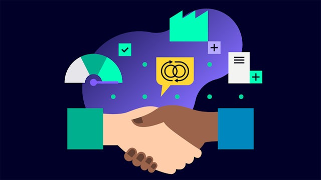 A group of people are standing in a circle, possibly discussing something, with a person in the middle holding a microphone.