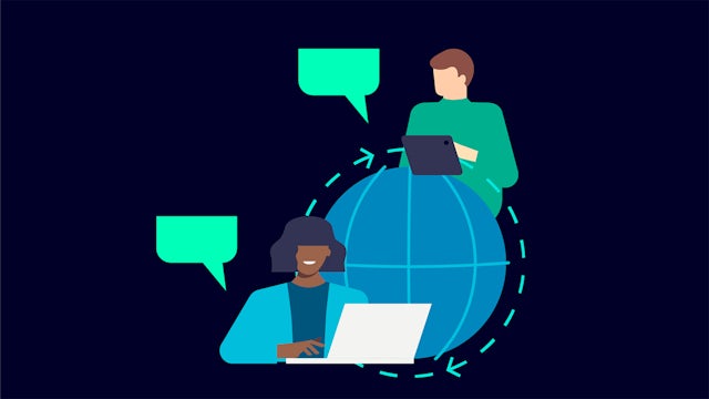 A promotional image for Siemens Global Work featuring a diverse group of people working together in a modern office setting.