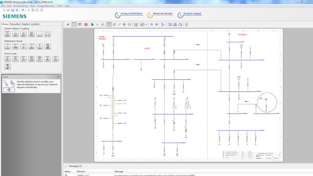 Screenshot of dimension electric networks, design, model and analyze electric power systems.