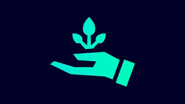 Icon of a hand holding a flower.