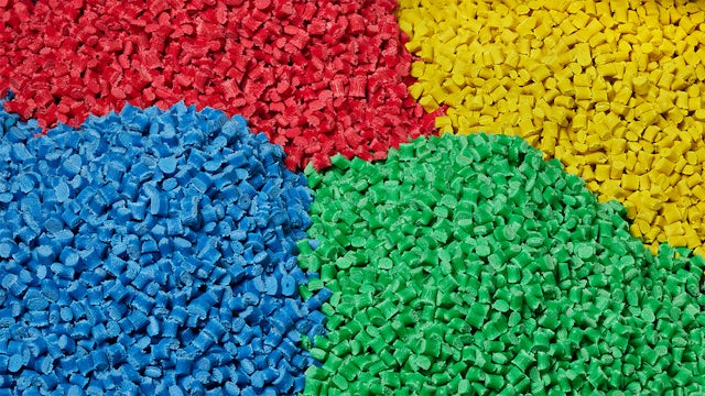 Multicolored plastic pellets.