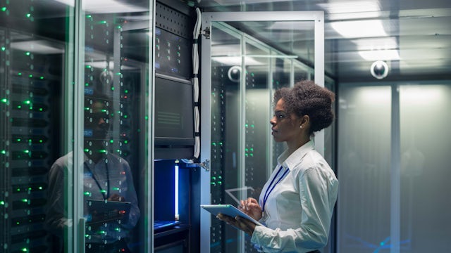 woman in server room