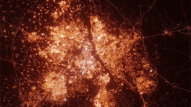 New Delhi city lights map, aerial view from space
