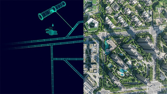 Water leakage revealed in urban water management system.