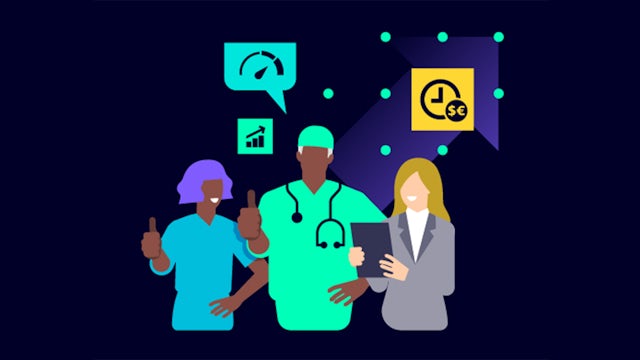 A person wearing a face mask and a blue shirt is standing in front of a blue wall with a white border.