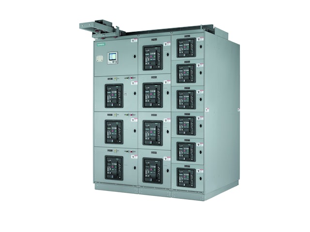 A rear view of a switchboard with connected wires and a Siemens logo. 