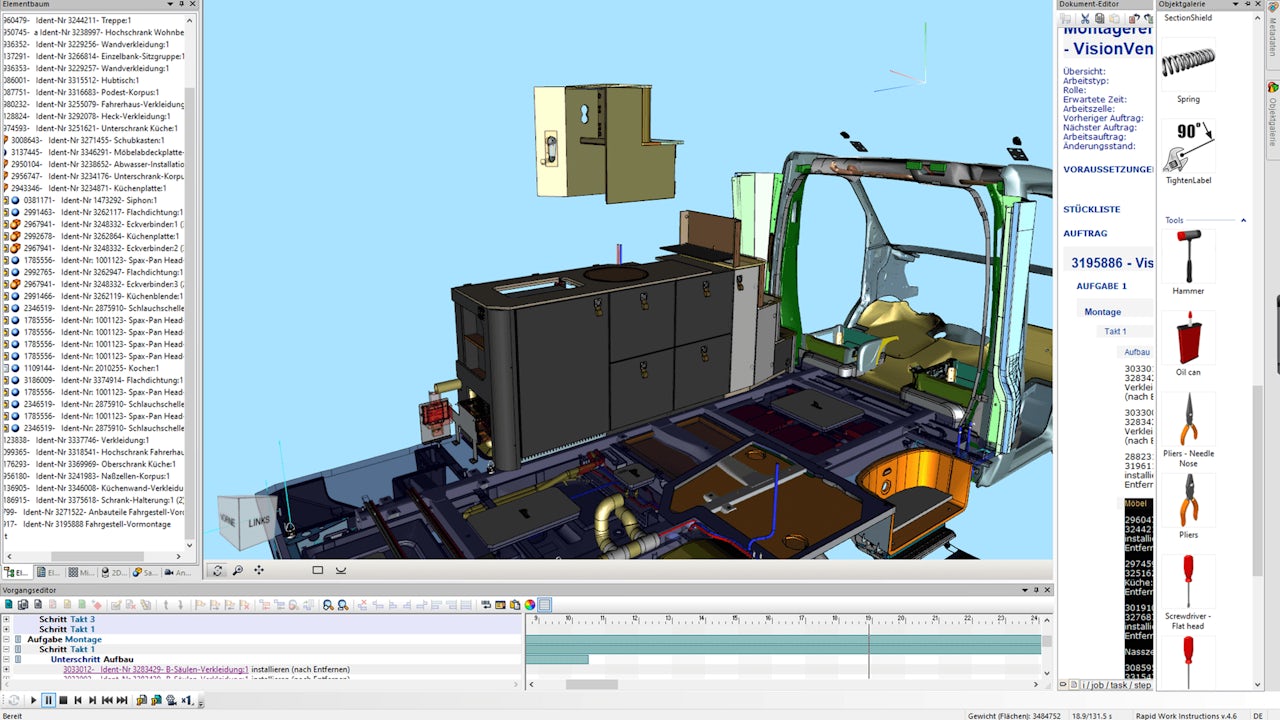 This screenshot shows how Hymer engineers use Rapid Author for Teamcenter to create electronic instructions for assembly lines. Copyright: Hymer GmbH & Co. KG.