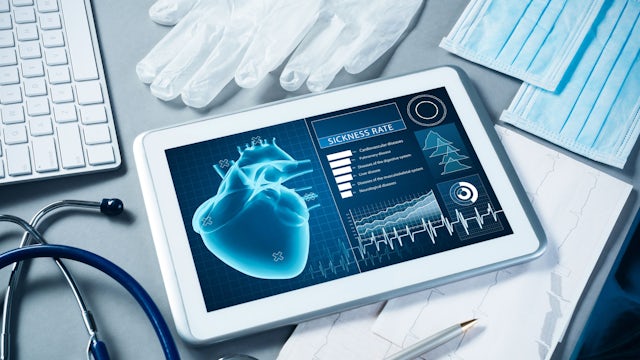 A visual representation of healthcare finance with various financial metrics and data points on a tablet device.