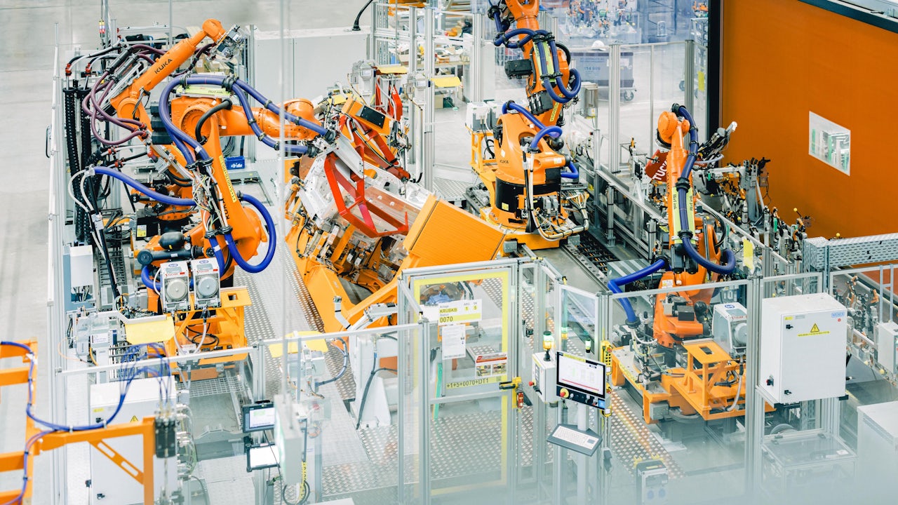 A virtual controller assembling an Audi car body line.