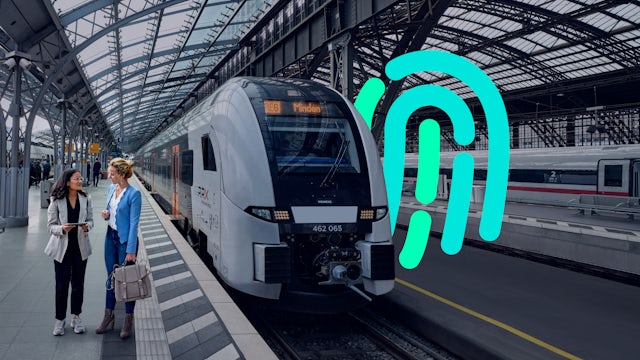 Siemens Mobility cybersecurity shield with lock symbol and interconnected digital network lines