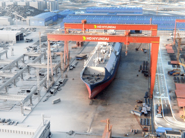 A promotional image of a ship being built with Siemens and NVidia technology.