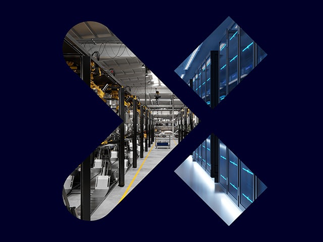 Siemens Xcelerator promotional graphic with tech icons and futuristic digital design elements