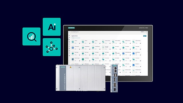 Collage of Siemens Industrial Edge software and devices.