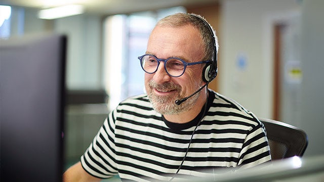 Support card with blue background, white text showing contact details for customer assistance.
