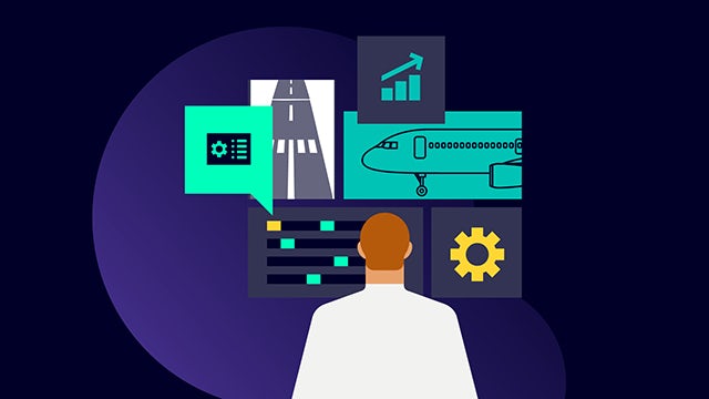 Visualization of man standing in front of dashboard with aerospace engineering information on it.