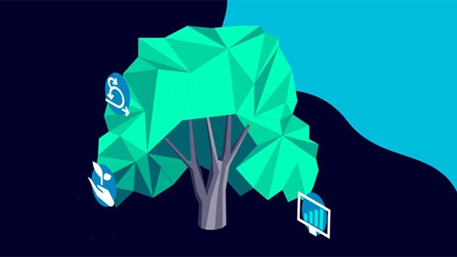 A video feature image with a person in the foreground and a blurred background discussing sustainability solutions.