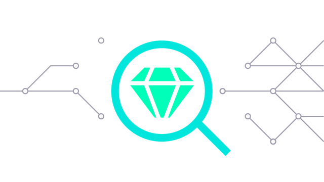 Icon of a diamond through a magnifying glass.