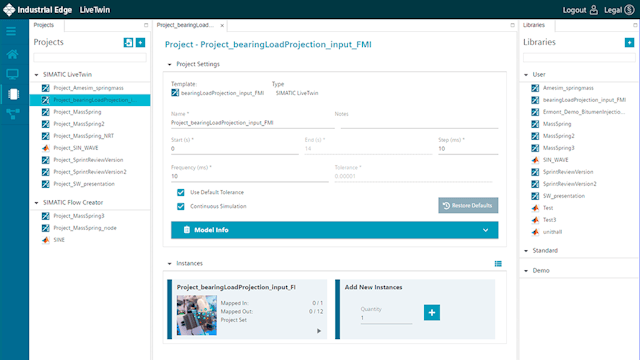 Software screenshot of SIMATIC Edge app LiveTwin