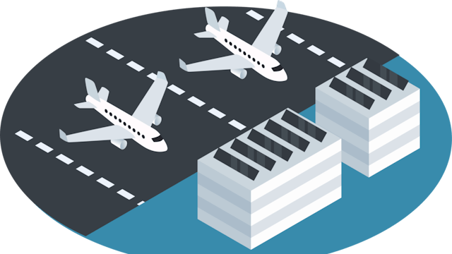 Icon showing overhead views of two airplanes parked side-by-side on an airport tarmac