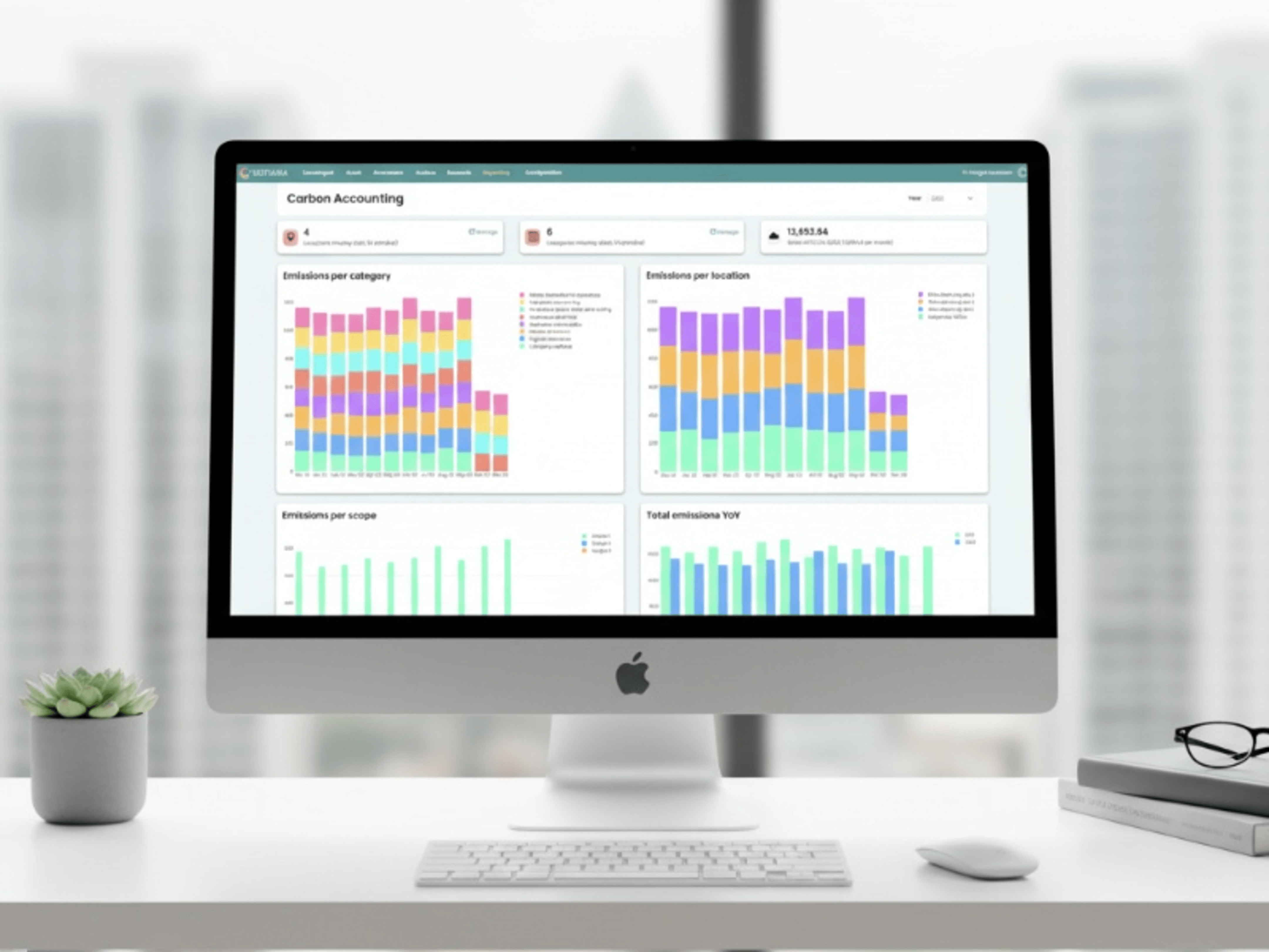 Carbon accounting dashboard on computer screen