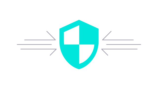 Cybersecurity challenges icon showing shield symbolizing protection, with lines indicating incoming impact.