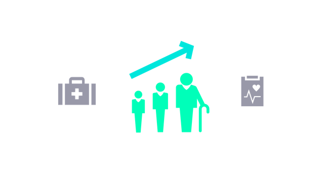 Icon representing aging population, generating pressures on healthcare infrastructure and staff