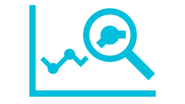 An icon representing analysis with a magnifying glass and a graph. 