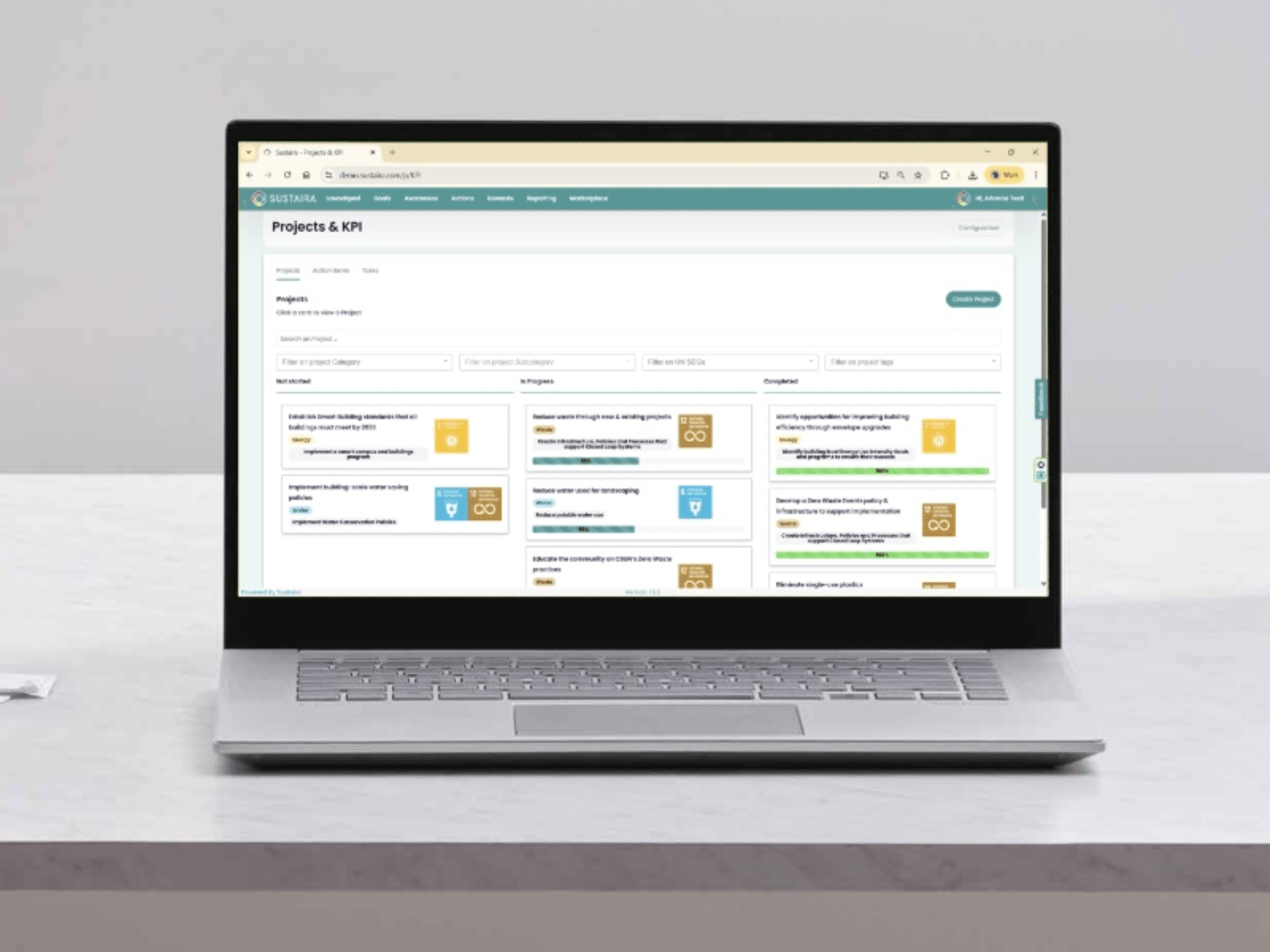 Laptop showing project management dashboard