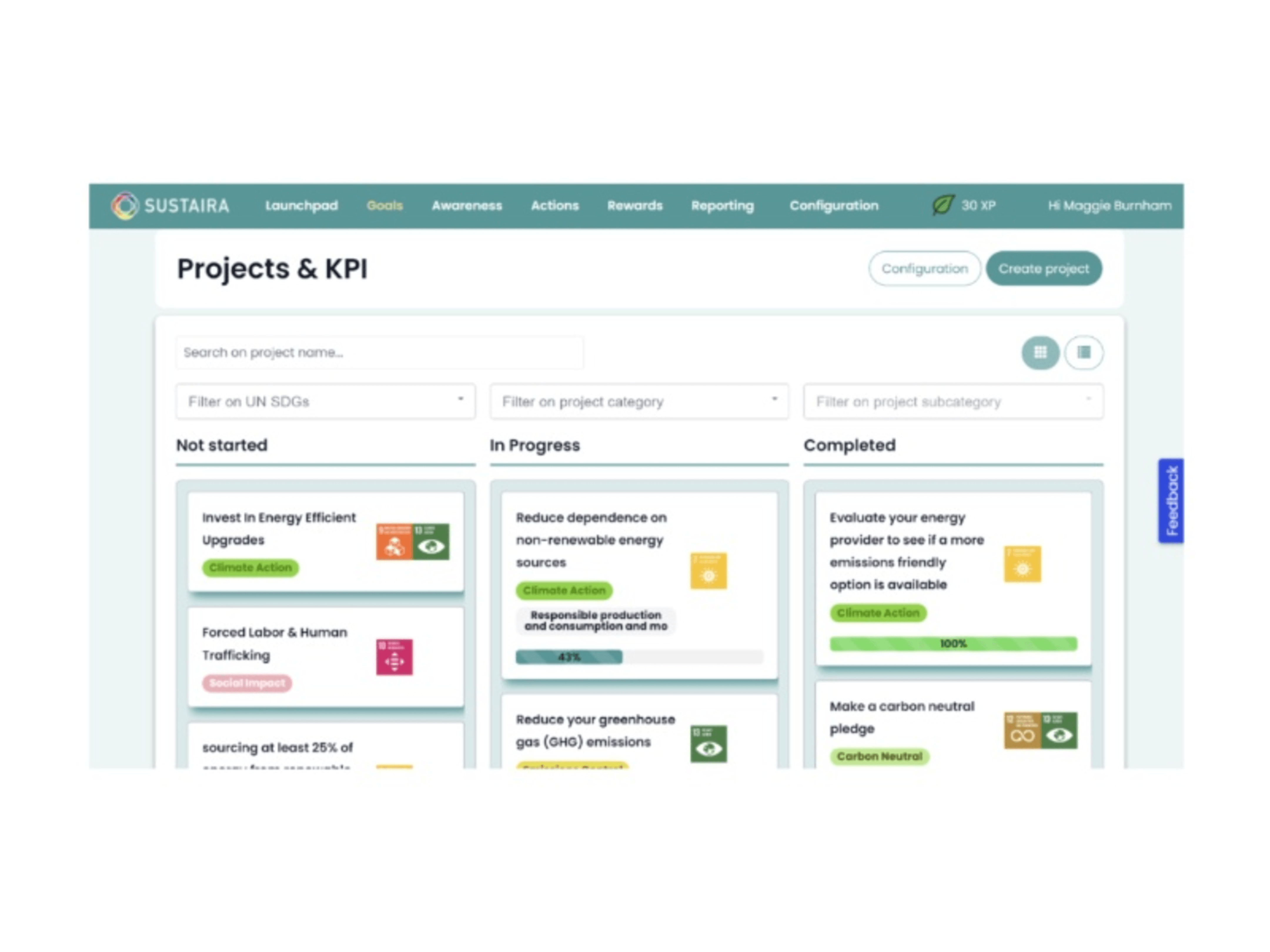 Project management dashboard for sustainability